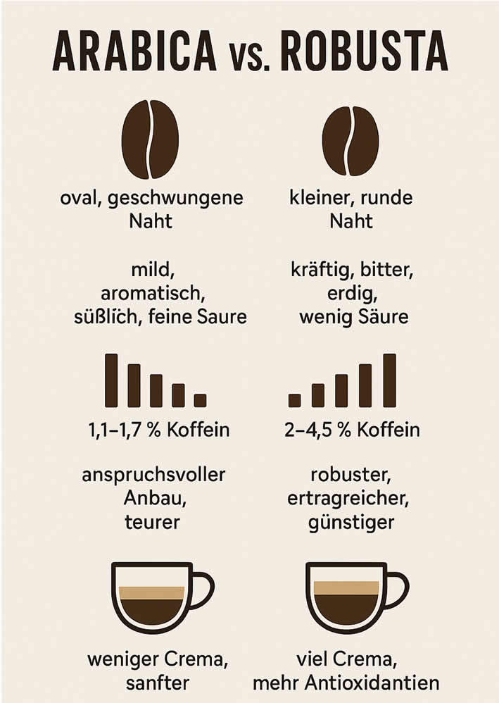 Kaffeebohnenvergleich arabica vs robusta